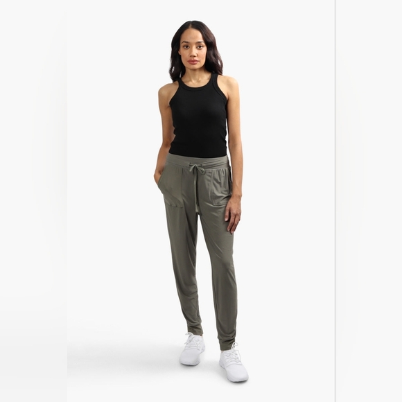Beechers brook Pants - Beechers Brook Solid Tie Waist  Jogger Pants - Olive